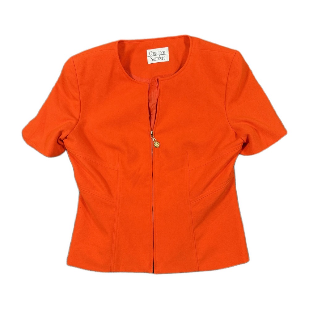 Constance Saunders Orange Short Sleeve Zip Blazer Jacket Made in USA Womens S